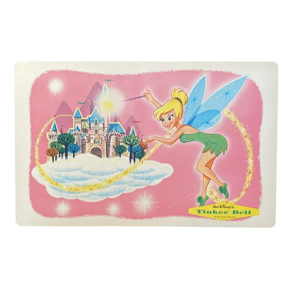 Vintage 1960s Walt Disney Laminated Placemats Tinker Bell Sword Stone Set 6